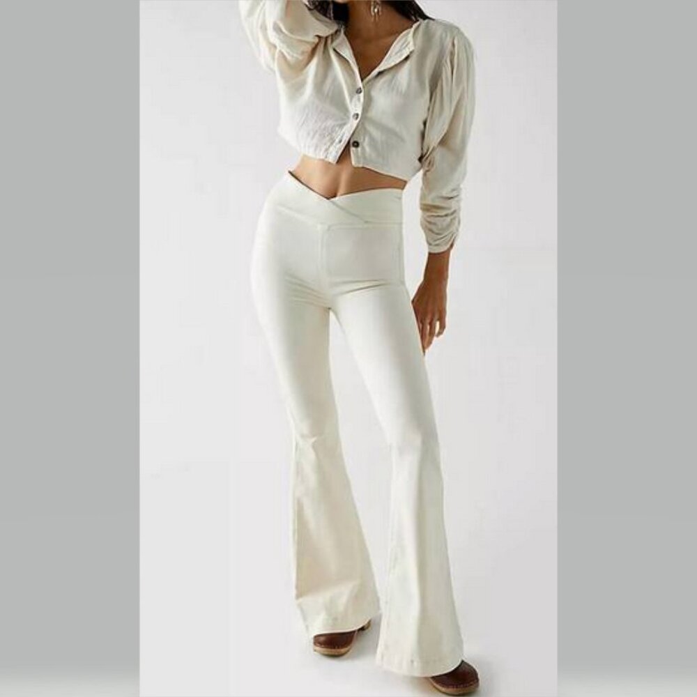 Free People We The Free Venice Beach High Rise Flare Jeans Worn White Ivory NWT